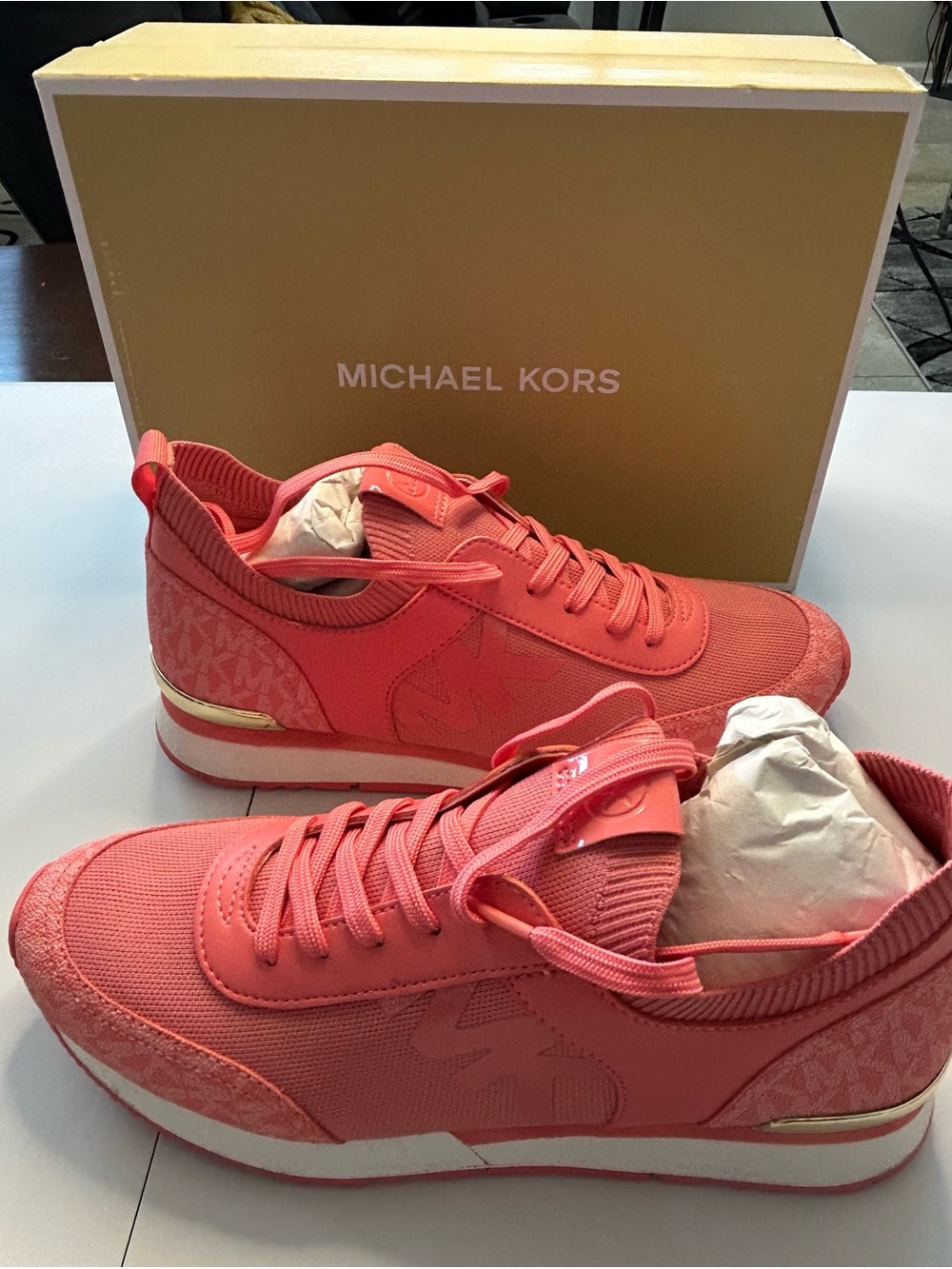 Michael Kors Coral Sneakers with Gold Accent